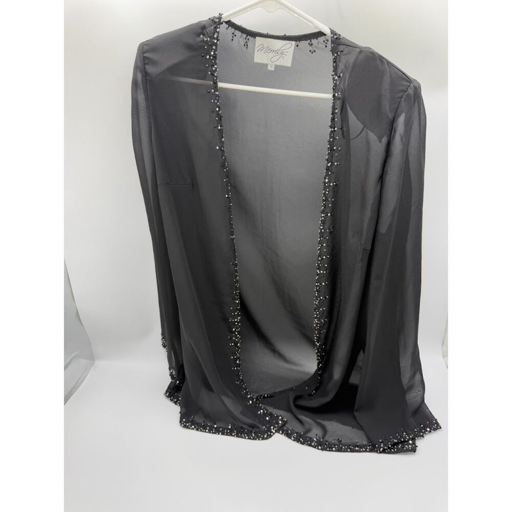 Merrily Beaded Open Long Sleeves Black Top Women’s Size 16